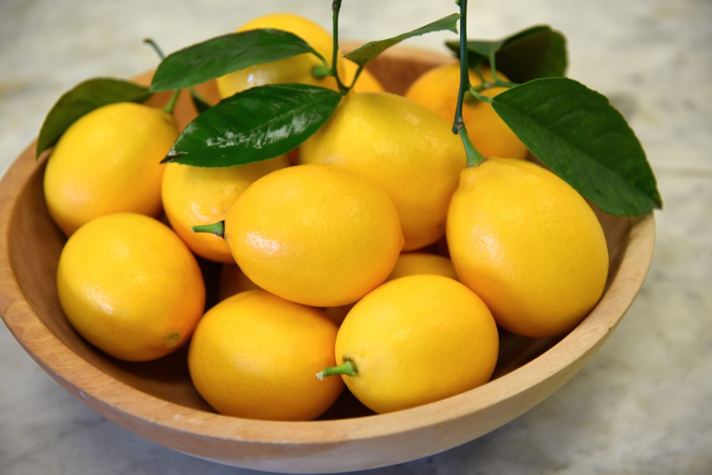 Meyer Lemons in wooden bowl
