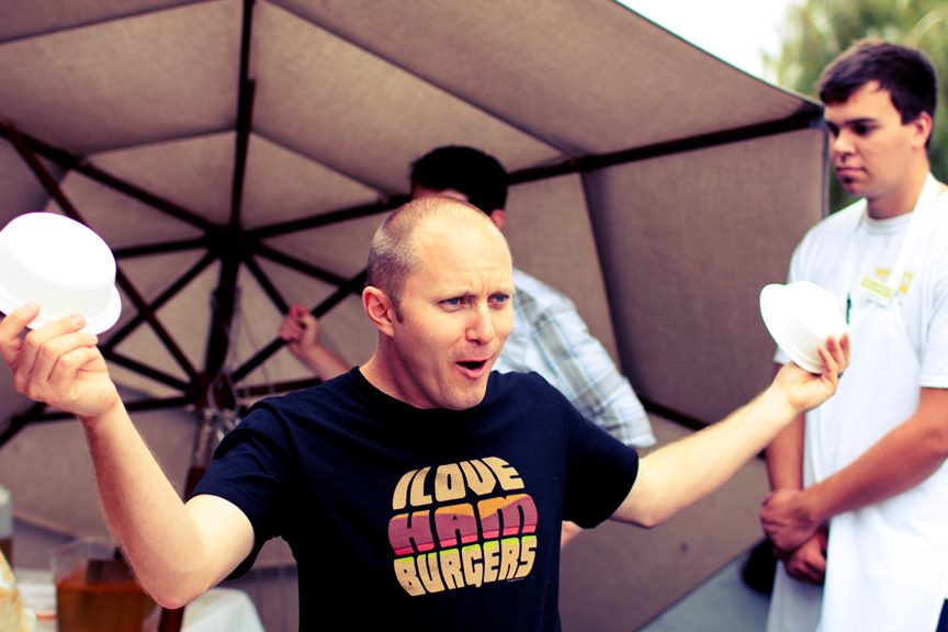 Nelson serving up Paella on the Patio at East Sacramento Selland's in 2011