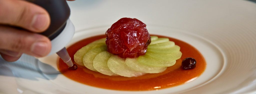 Carpaccio of Summer Melons_Peach Gastrique_Szechuan Peppercorns_Konbu Cured Ahi Tuna_DSC_0075
