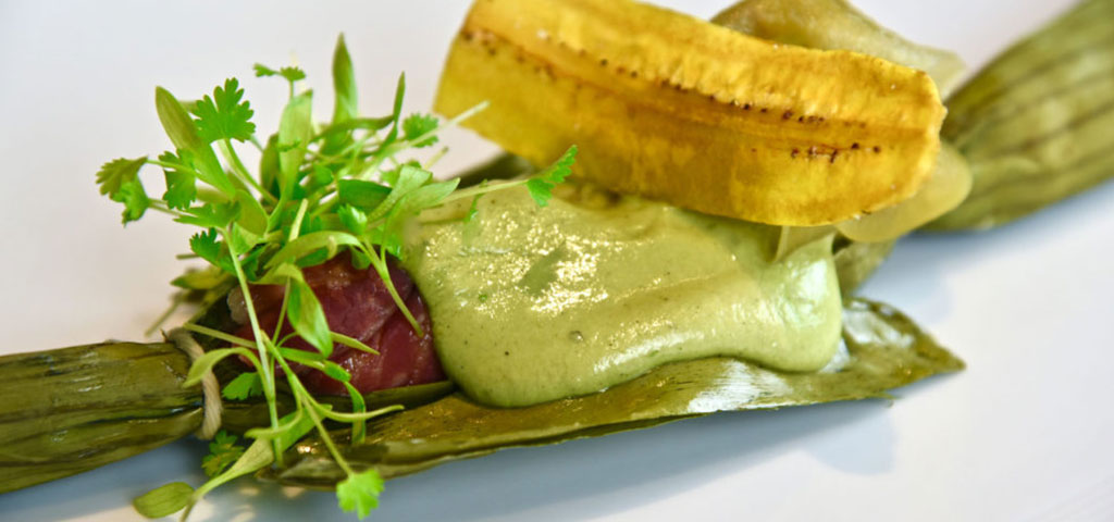 Tamale of White Corn Pudding_Prosciutto de Parma_Slow Smoked Heritage Pork_Poblano Crema_Tomatillo_DSC_0116